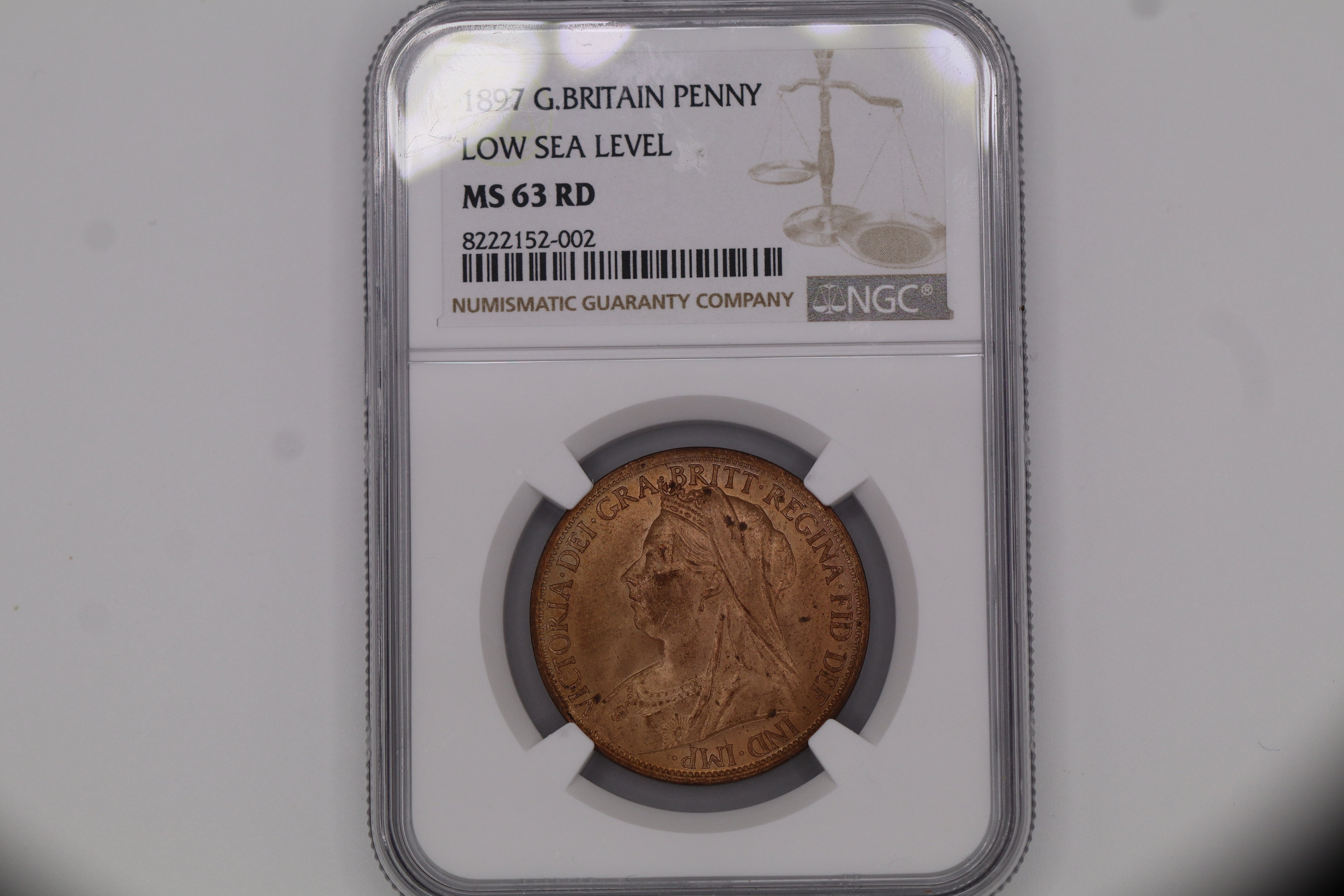 1897 G.BRITAIN LOW SEA LEVEL PENNY MS63 RD