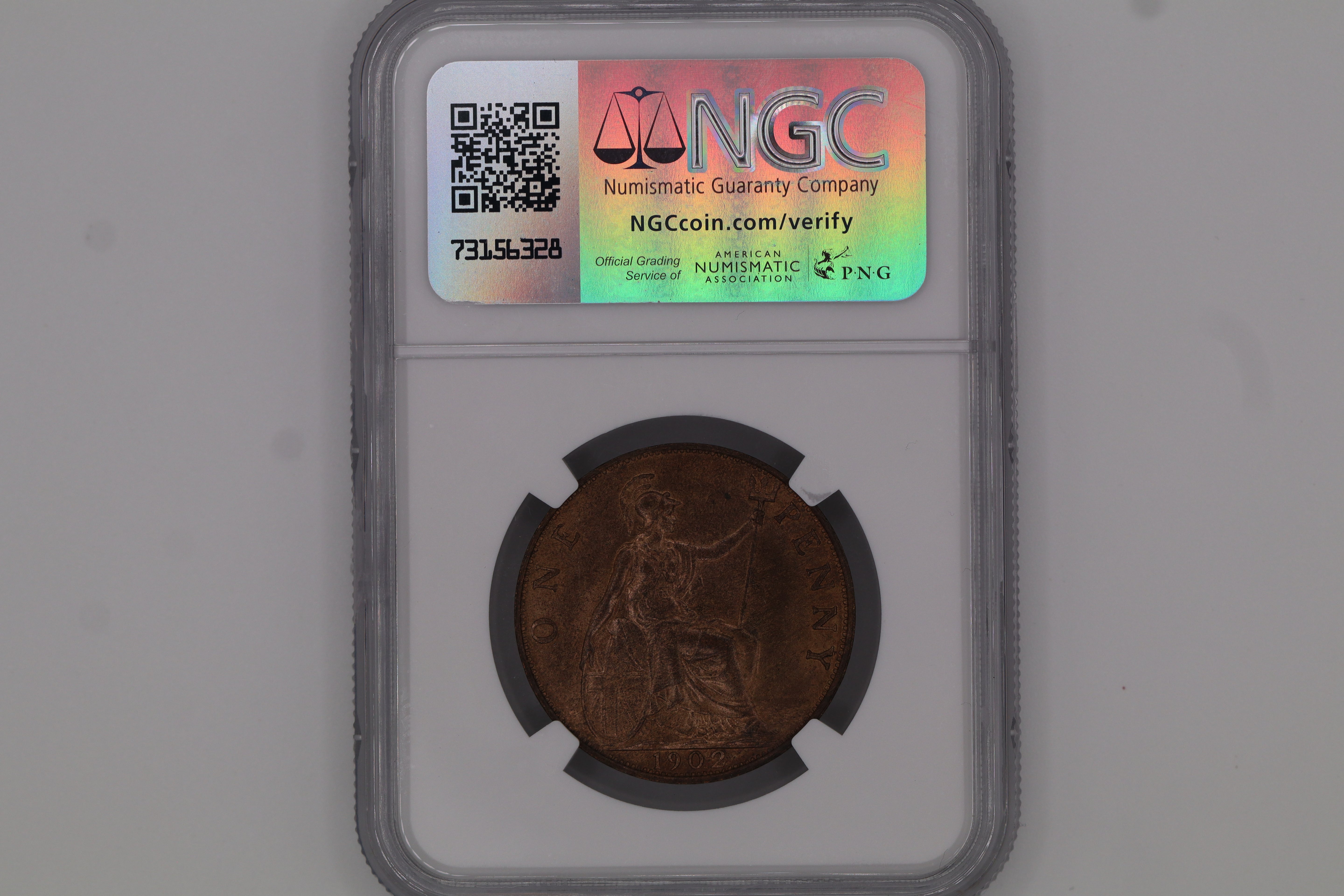 1902 G.BRITAIN HIGH SEA LEVEL PENNY MS64 RB