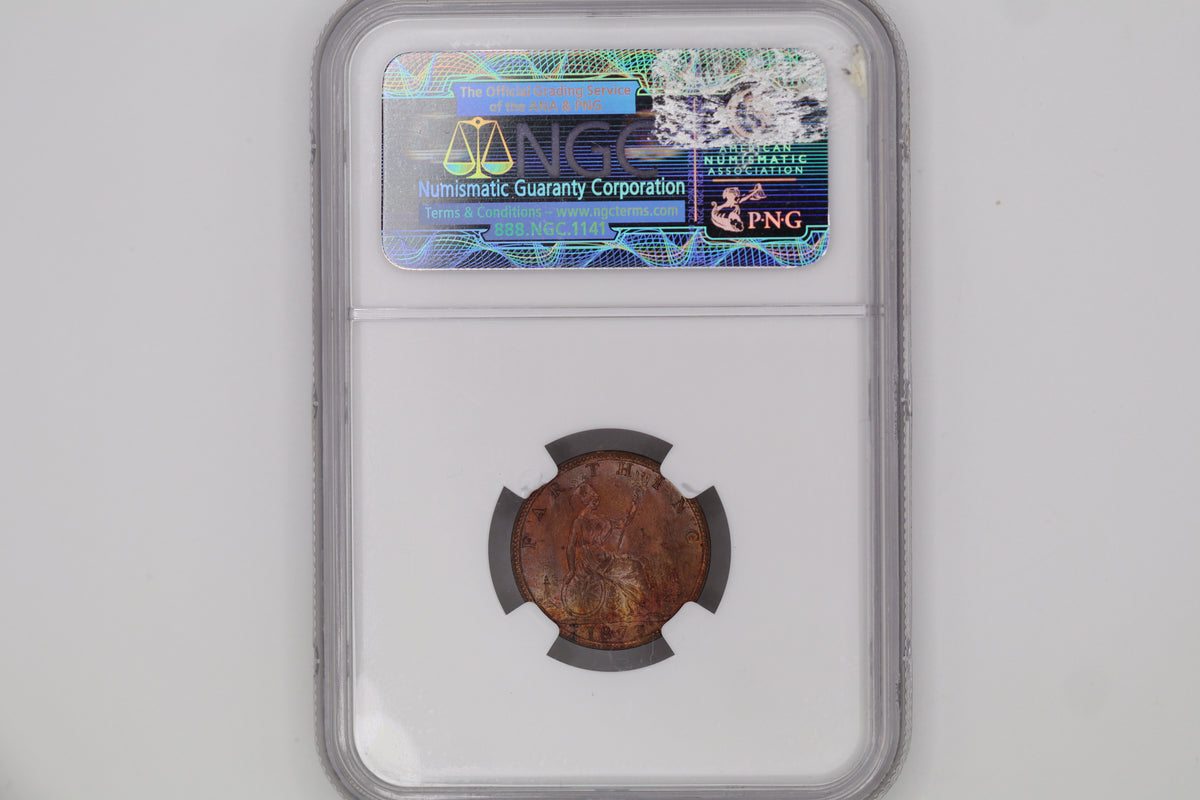 1873 Victoria Bun Head Farthing MS64RB 1/4P