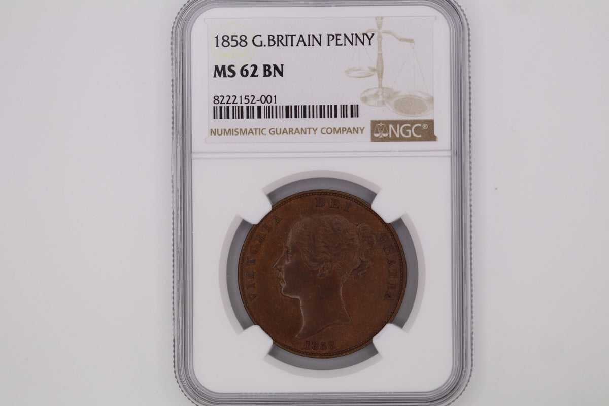1858 Victoria Copper Penny MS62BN