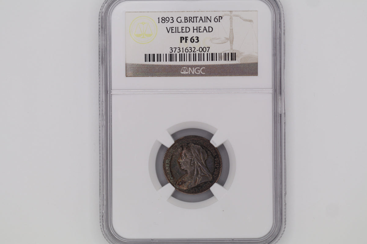 1893 Victoria Veiled Head Proof Silver Sixpence PF63