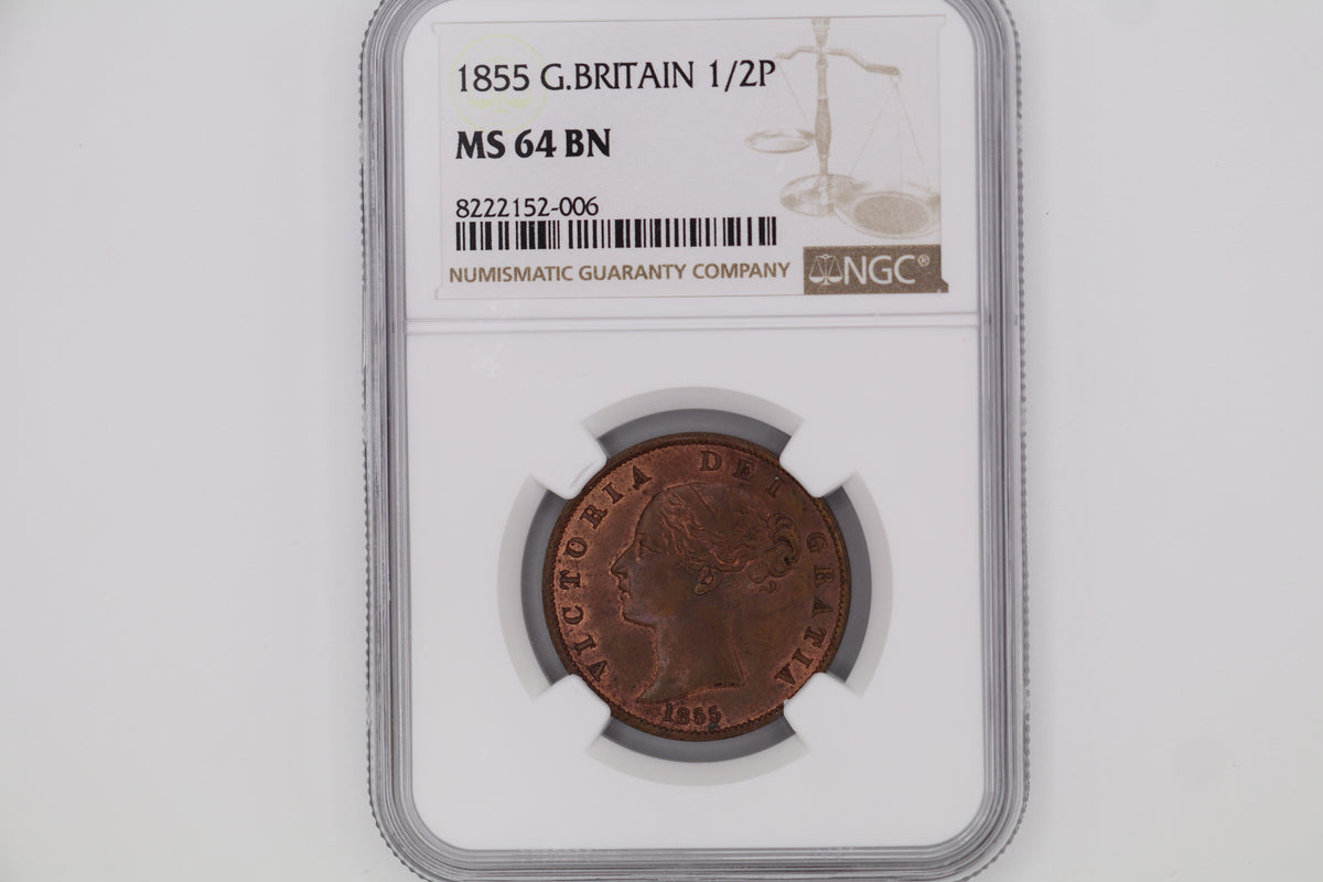 1855 Half Penny MS64BN