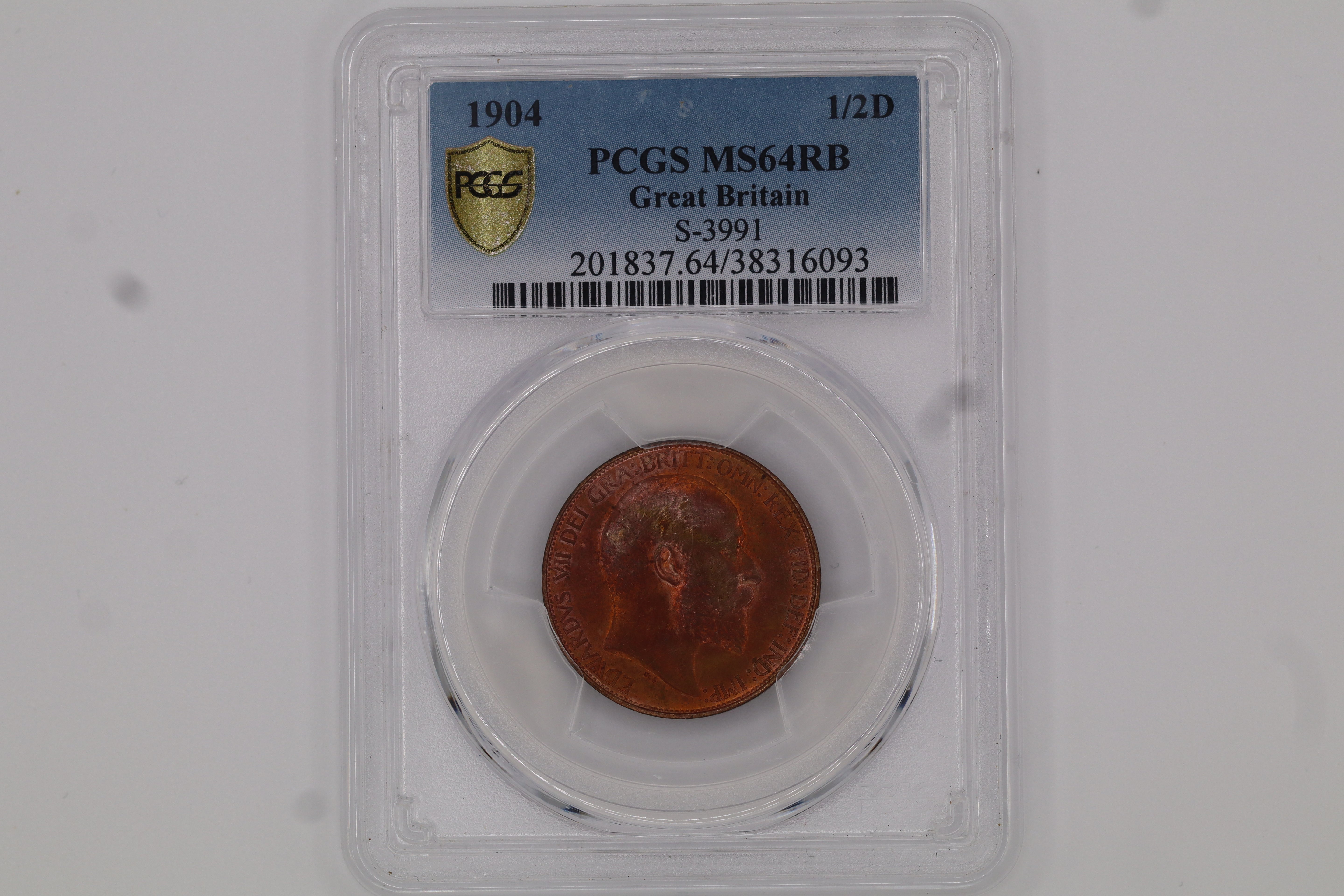 1904 1/2D S-3991, PCGS MS64RB Great Britain