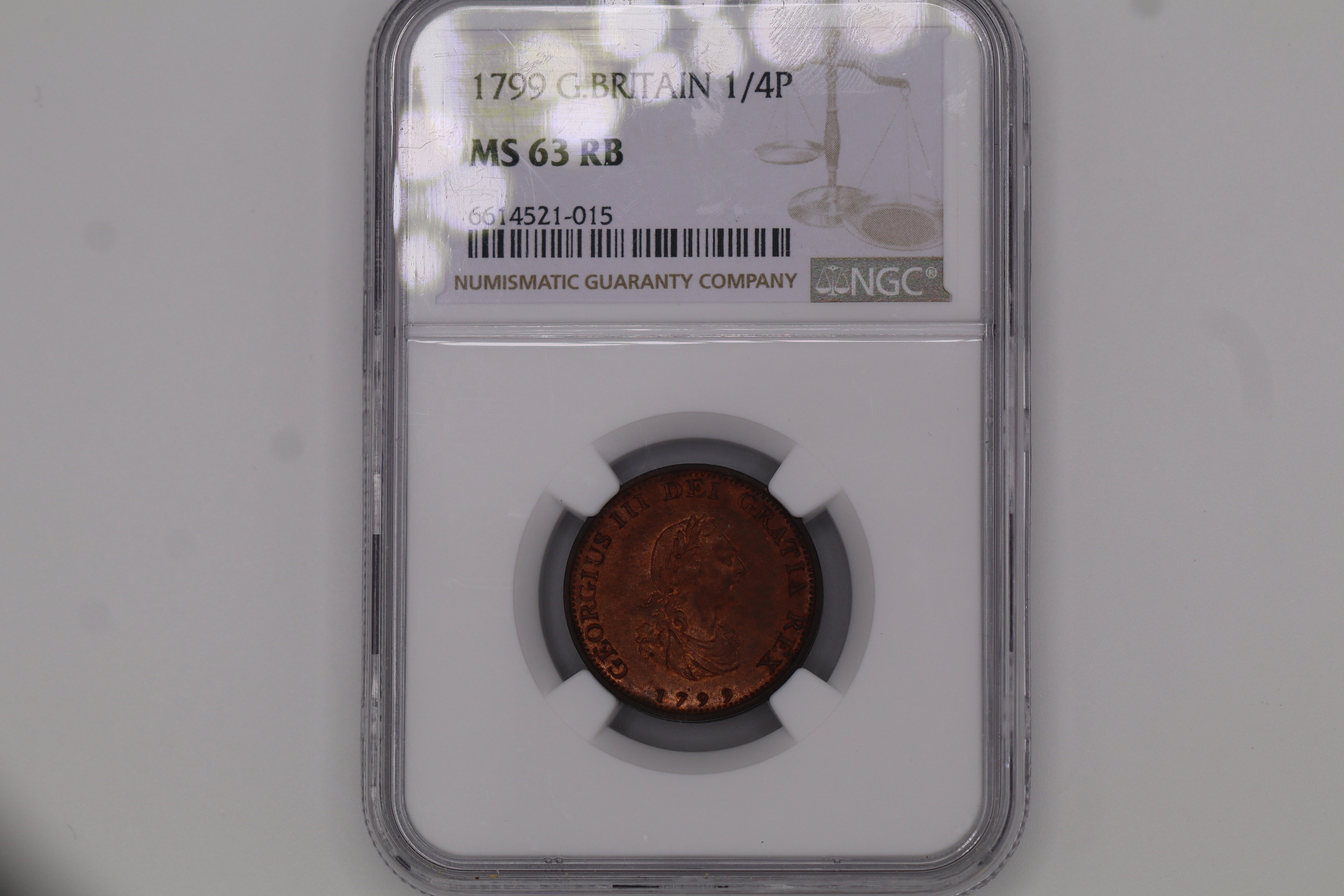 1799 G.BRITAIN 1/4P MS63 RB