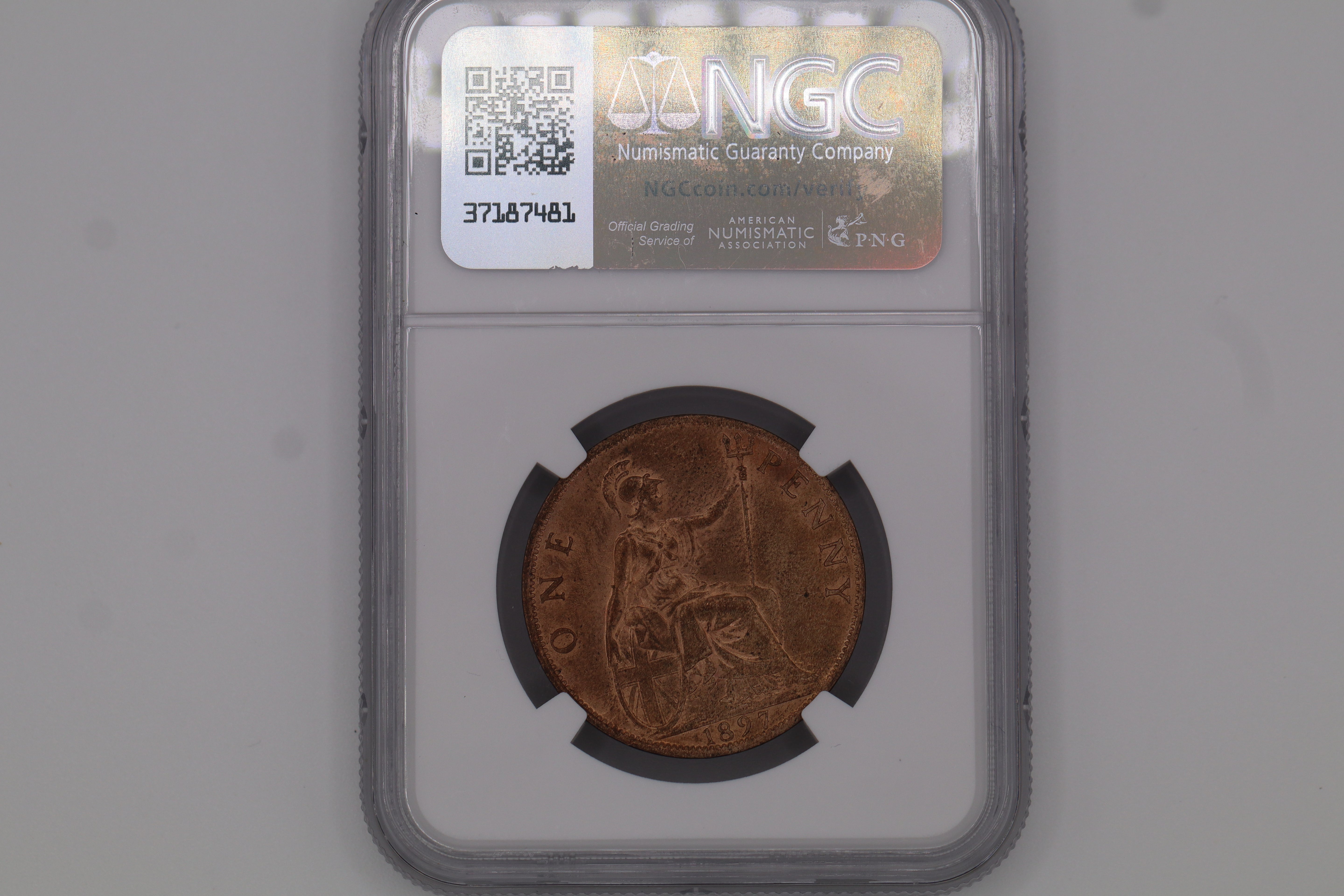 1897 G.BRITAIN LOW SEA LEVEL PENNY MS63 RD