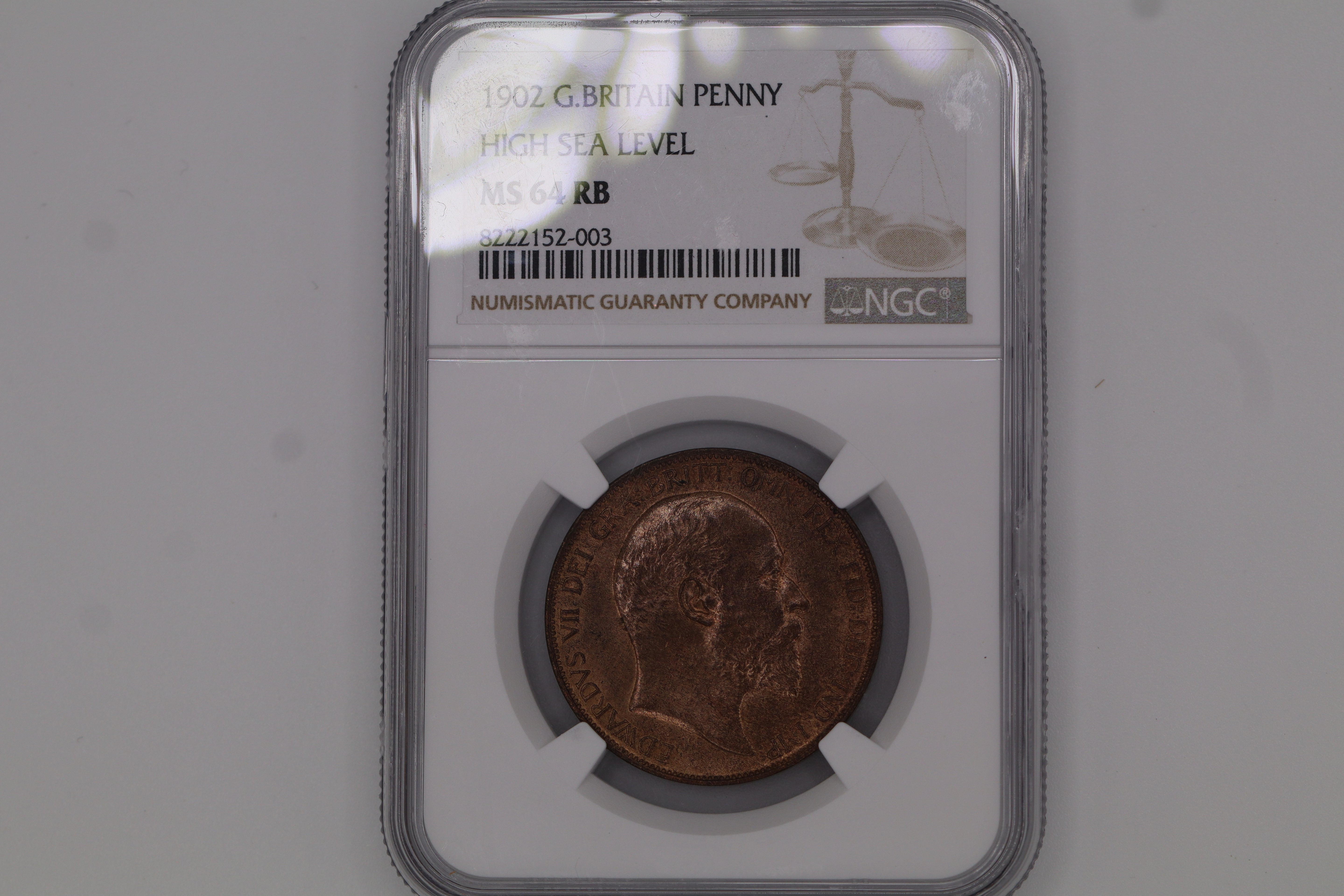 1902 G.BRITAIN HIGH SEA LEVEL PENNY MS64 RB