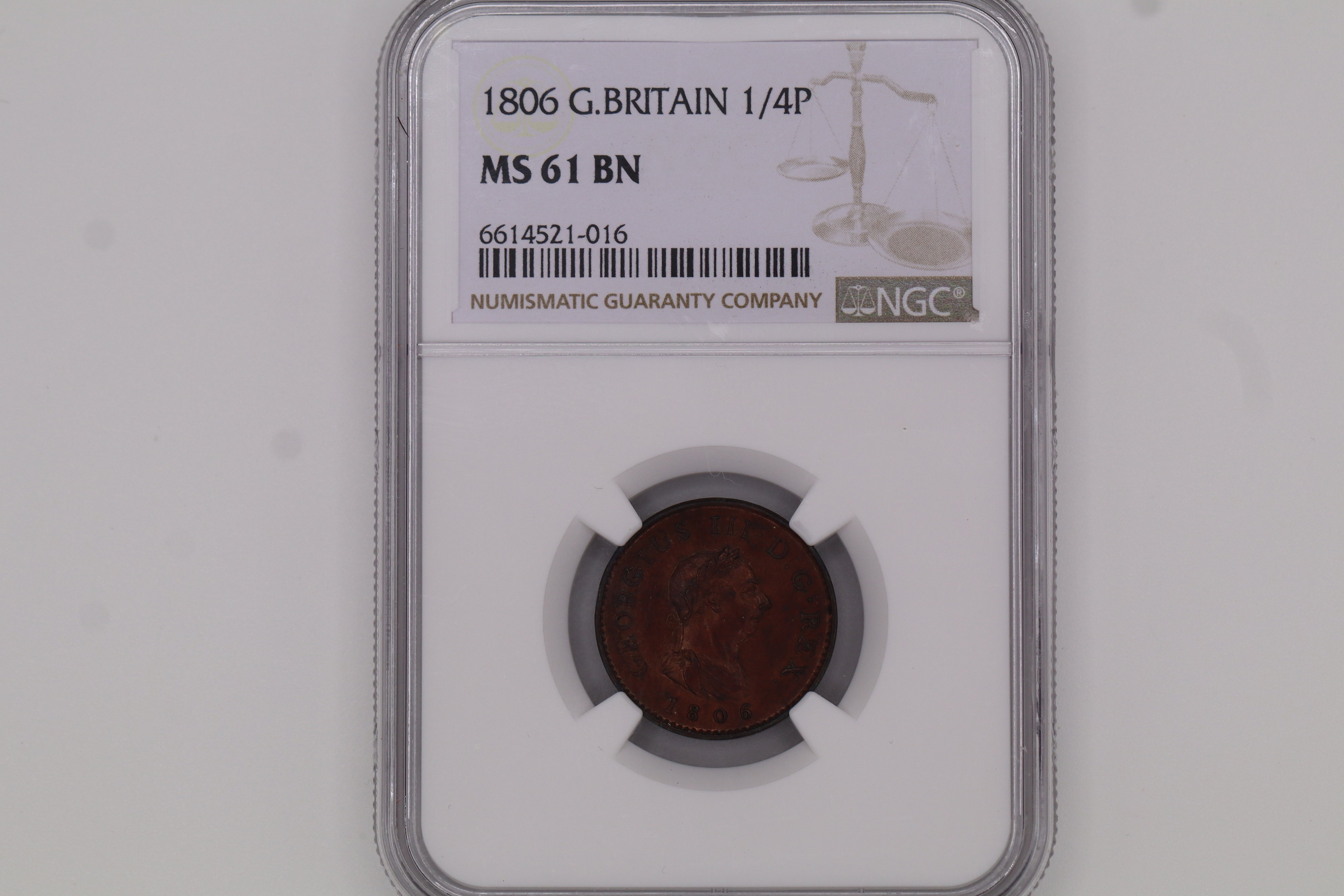 1806 G.BRITAIN 1/4P MS61 BN