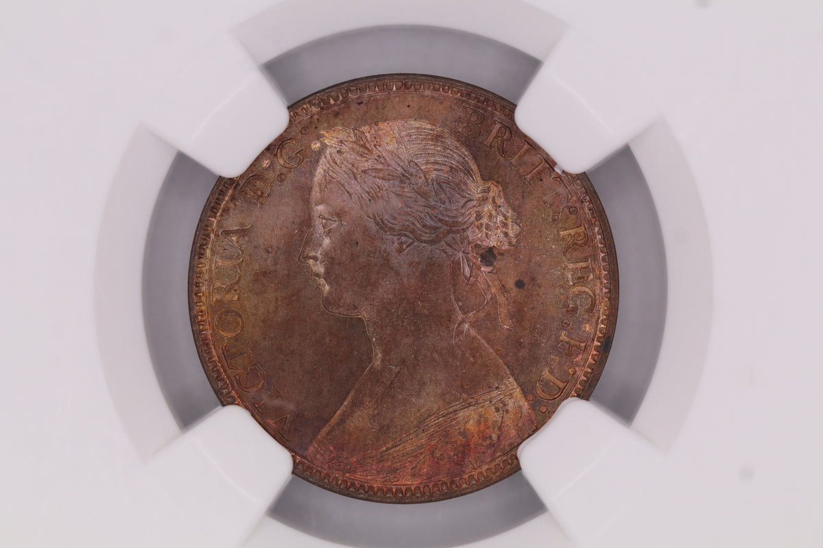 1873 Victoria Bun Head Farthing MS64RB 1/4P