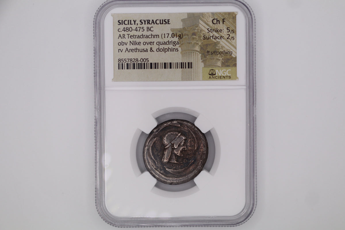 Sicily Syracuse AR Tetradrachm Ch F 5/5 - 2/5